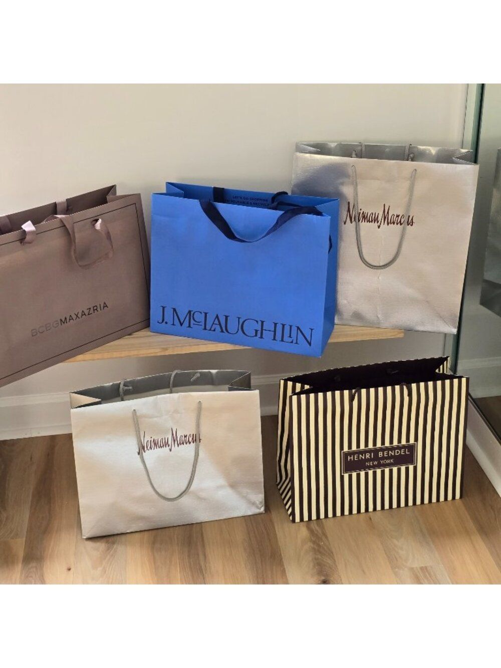 5 Shopping Paper Tote Bags McLaughlin Neiman Markus Henri Bendel BCBG MAXAZRIA